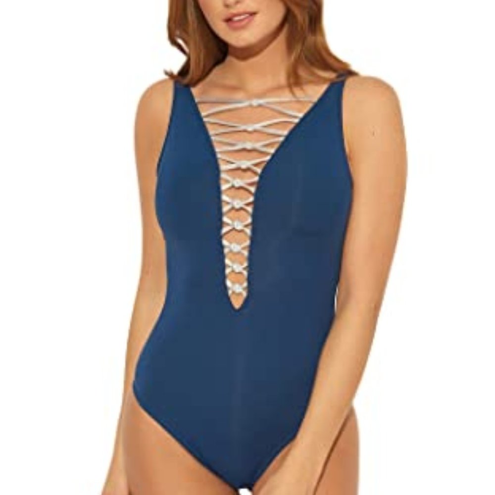 Bleu Rod Beattie one Piece Lace Down Swimsuit